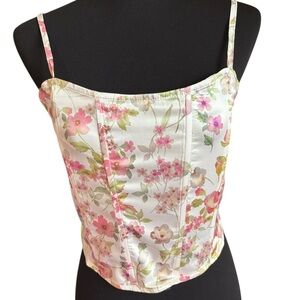 Promesa Womens Floral Bustier Top Smocked Back Coquette Boho Straps Size LNWT